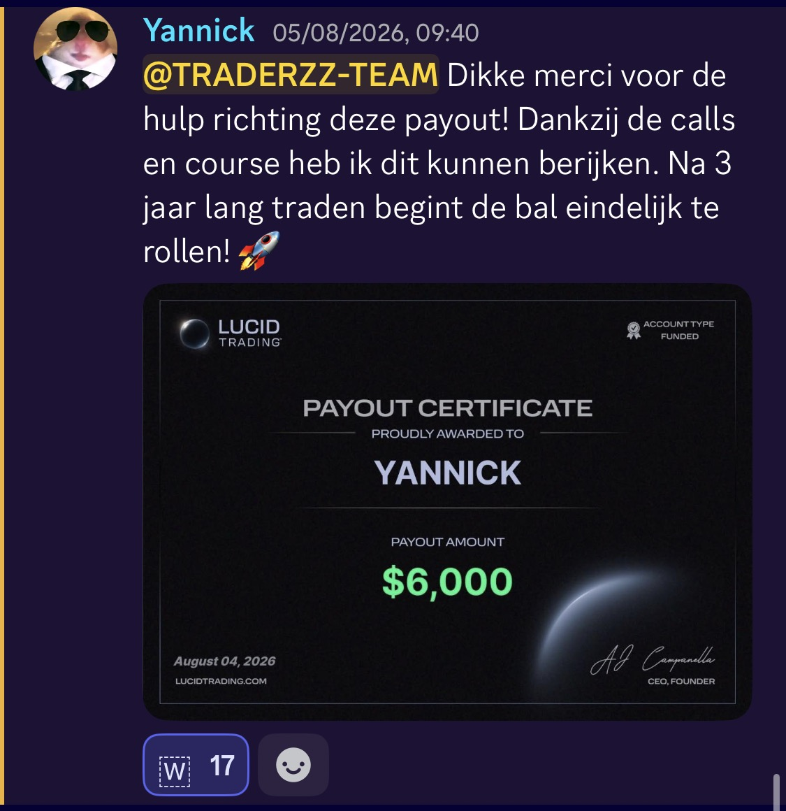 Yannick, $6.000 payout